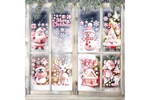 OURDORT Fensterbilder Weihnachten Selbstklebend 9 Stück,Fensterbilder Weihnachten Fensteraufkleber Selbstklebend Fensterdeko Weihnachtsmann Elch Schneeflocken für Fenster Vitrine Türen Schaufenster