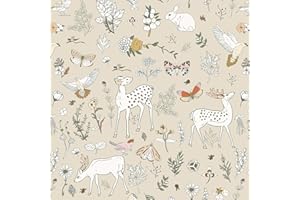 Yomshi Peel and Stick Wallpaper Beige Animal Self Adhesive Wallpaper 41×300cm Forest Wallpaper Botanical Contact Paper Waterproof Vinyl Film for Living Room Kids Bedroom