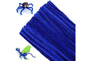 G2PLUS Fil Chenille 100PCS Tiges de Chenille Cure Pipes Cure-Pipes pour Décorations et Artisanat Créatif Creatifs de Noël 6mm * 30cm（Bleu）