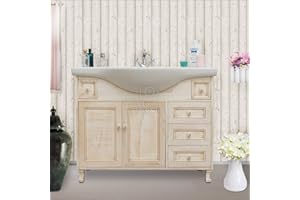 LE CHIC ARREDAMENTI Base Mobile Bagno in Legno, patinato Avorio Shabby 105 cm, lavabo in Ceramica consolle Alta qualità