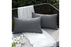 EMEMA Outdoor Cushion Covers Waterproof Decorative 12 x 20 Inch Throw Pillow Covers for Furniture Patio Couch Garden Grey Sofa Bed Linen Balcony Outside Cushions 30 x 50 cm Set of 2