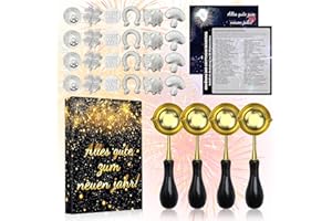 PCCMOT COS 2026 Zinngießen Set Silvester 28er-Set丨24 Zinnfiguren und 4 Löffel,Gesunde Zinngiessen Glücksbringer für Silvester Partyspiele mit Deutungen,Silvestergießen das Wahrsagerei