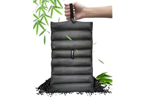 PURIMADE Bolsas de Bambú Purificadoras de Aire 300g - Deshumidificador Natural Reutilizable con Carbón Activado, Eliminador de Olores para Coches,Mascotas,Armarios y Baño, Incluye Mosquetón Ajustable