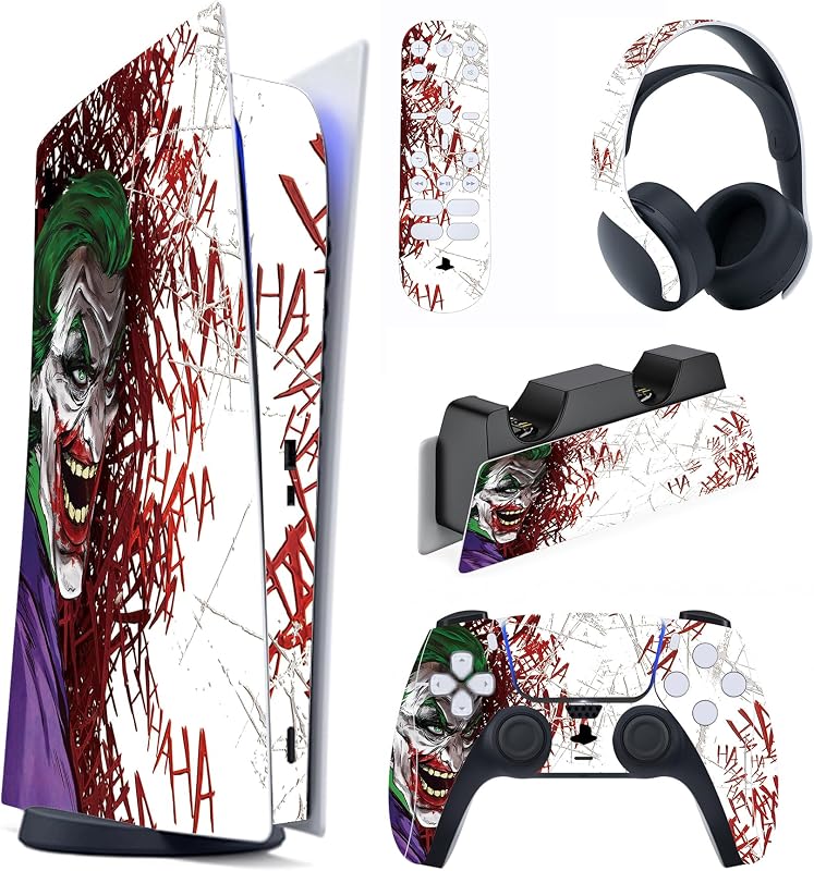 PlayVital for ps5 Skin - Digital Edition Console Full Set Vinyl Decal Sticker, Cover Skin Accessories for ps5 Controller & Charging Station & Media Remote & Headset -Clown Hahaha