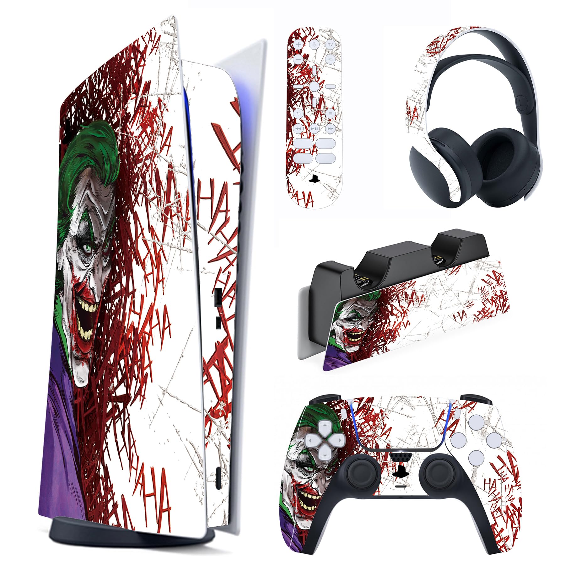 PlayVital for ps5 Skin - Digital Edition Console Full Set Vinyl Decal Sticker, Cover Skin Accessories for ps5 Controller & Charging Station & Media Remote & Headset -Clown Hahaha - 1