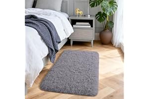 Aspire Homeware Rugs Living Room - Grey Area Rugs for Bedroom Anti Slip - Modern Super Soft Thick Pile Small Fluffy Shaggy Rug Non Shedding, 50cm x 80 cm