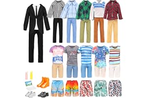 Miunana 14 pcs Boy Doll Clothes Outfits and Accessories Suit Tops Pant Shorts Swimming Trunk Shoes Laptop Casual Clothes Random Style for 12 Inch/30 cm Doll