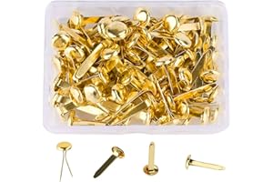 MMGOQQT 100 Pcs Split Pins, Gold Round Head Brads Split Pins, 8mm x 17mm Metal Paper Fasteners Mini Brads with Storage Box for DIY Crafts Projects Scrapbooking