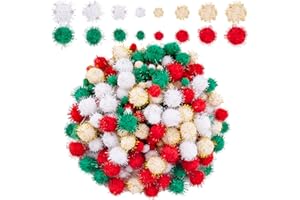 BQTQ 1200 Piezas Pompones Navideños Pompones de Colores Manualidades, Mini Pompones Bolsa Pompon Brillante Pompones Balls para Navidad Bricolaje Decoraciones, 4 Tamaños (Dorado, Rojo, Blanco, Verde)