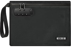 OZCHIN Geruchsdichte Aufbewahrungstasche mit Zahlenschloss, Kohlefaser-Futter, PU-Leder, Wasserdichte Verschließbare Tasche, Geschenke für Frauen Männer - 25 x 18 CM