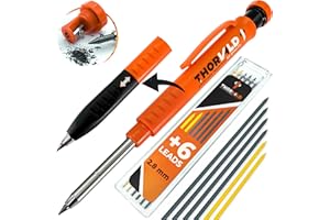 THORVALD Pro Carpenters Pencil Set [+ 7 Leads + Lead Sharpener + Easy-Write Grip] For Carpenter Handyman DIY for Drawing Writing Tracing on Wood Metal Concrete Tile