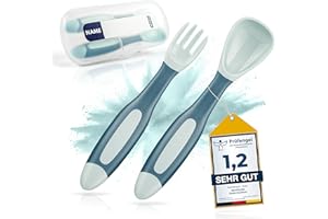 NEUFELD® Esslernbesteck (inkl. GRATIS Box & Rezepte) - Kinderbesteck ab 3 Monaten zweiteilig - Baby Besteckset spülmaschinenfest