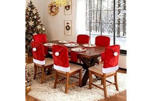 XIMISHOP 4PCS Christmas Red Hat Chair Covers，50 * 62cm Velvet Christmas Chair Back Slipcovers Xmas Kitchen Dining Chair Cover for Christmas Holiday New Year Decoration