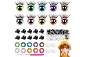 HAVACUE ㅤ HavaCue 30 Stück Sicherheitsaugen für Häkeltier,16MM Sicherheitsaugen mit Wimpern,Glitter Augen für Häkeltiere,Kunststoff Amigurumi Augen für Teddyaugen DIY