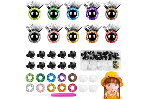 HavaCue Lot de 30 Yeux de Securite Amigurumi 16mm Amigurumi Kit avec Cils Clignotant Yeux Securite Amigurumi Crochet Animal Doll Poupée Jouets Bricolage Artisanat