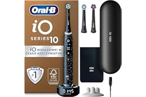 ‎ORAL-B Oral-B iO 10 Czarna szczoteczka elektryczna, 3 końcówki do szczoteczek elektrycznych, 1 etui podróżne z funkcją ładowania, Stworzona w technologii Braun, Stworzona w technologii Braun