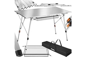 TecTake® Tavolo da Campeggio in Alluminio Pieghevole Bastian, Regolabile in Altezza, Tavolo, Alluminio Richiudibile, Rete Portaoggetti, Tavoli Pieghevoli Campeggio - Argento