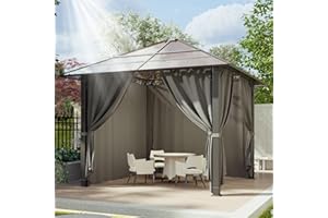 Devoko Tonnelle de Jardin 3x3 Imperméable et Stable, Tonnelle de Jardin Exterieur en Aluminium, Gloriette avec Toit Fixe Résistant aux UV, Hardtop Pavillon Convient pour Les Scènes Extérieures, Gris