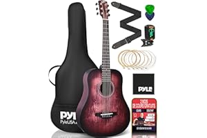 Pyle Kit de Guitare Acoustique Debutant - Guitare Enfant/Adulte-Taille Junior 1/2- instrument tout en Bois avec Cordes en Acier - 86cm Finition Rouge Crème Mat