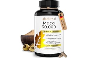 ‎PLANTOMOL 30.000mg pro Kapsel - 180 Maca Kapseln hochdosiert - 750mg Maca-Extrakt 40:1 = 30.000mg Maca-Pulver - 1 Kapsel/Tag - Halbjahresvorrat