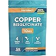 Copper Bisglycinate 10mg | Chelated Form | High Strength Copper Supplement | 120 Vegan Tablets | by Horbaach