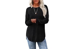 Aokosor Women's Jumpers Long Sleeve Tops Ladies Lightweight Sweatshirt Curve Hem Tunic Shirt