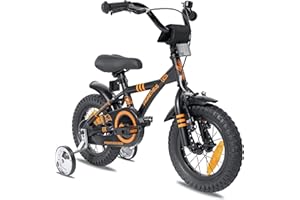 PROMETHEUS BICYCLES Velo Enfant 3 Ans Garcon vélo Fille 12 Pouces a Roulette pour 3 a 5 Ans - BMX en Noir Mat Orange