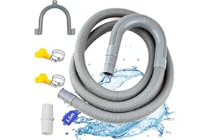 LUKIUP Tuyau de vidange pour machine à laver, 1M/1.5/2/2.5/3/4/5/6/7M Flexible d'évacuation universel, y compris support et colliers de serrage, Rallonge de tuyau pour lave-vaisselle et machine à laver