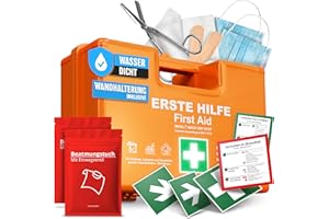 HELDENWERK Apteczka pierwszej pomocy zgodna z normą DIN 13157:2021 wraz z uchwytem ściennym i naklejkami | uniwersalna walizka pierwszej pomocy do pracy, gospodarstwa domowego lub gastronomii – do