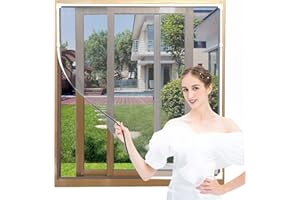 AMLOOPH Magnetic Window Fly Screens for Windows Nets to Keep Bugs Out, Up to 120x130cm DIY Fly Bug Mosquito Net Window Mesh Insect Screen for Windows, White PVC Frames Grey Fiberglass Window Screen
