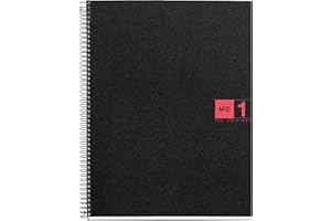 Miquelrius - Cuaderno A4, 80 hojas de 70 g/m², 1 banda de color, Libreta cuadriculada 5 mm, 4 taladros, Cubierta flexible de polipropileno, Notebook The Original, Color Negro/Rojo