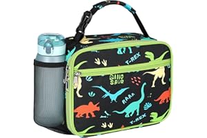 Bagseri Kids Lunch Bag Boys - Kids Lunch Box for Boys Reusable and Insulated Lunch Bag Toddler Lunch Box for Daycare and School, Black Dinosaur (Water Bottle Not Included)