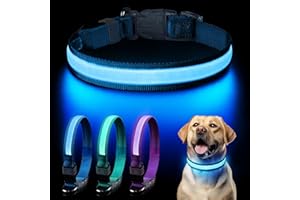 PEWKIM Leuchtend Halsband, Leuchthalsband Hund Aufladbar, LED Halsband Hund, Leuchtband Einstellbar Wasserdicht mit 3 Lichtmodi Hunde leuchthalsband für Kleine Mittlere Große Hunde Nachtspaziergänge