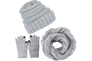 CheChury Conjunto de Gorro de punto Invierno Bufanda Circular 2 Piezas Gorras Cuello Cálida Caliente Calentar Sombreros Beanie de Punto Regalos para Mujer Hombre