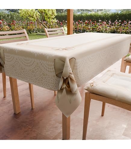Vintage Cotone Uncinetto Tovaglia, Pizzo macramè Nappa Copritavolo, Cuciture Biancheria da Tavola, Beige Multi-Size Inodoro Rettangolare-a 140x160cm(55x63inch