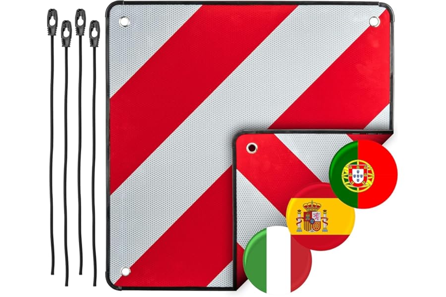 AUTOLIGHT 24 Warning Sign 2-in-1 for Italy Spain and Portugal Aluminium 50 x 50 cm White/Red Reflective for Bicycle Carrier Rear Carrier Caravan Camper