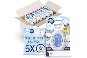 Febreze Petit Coin, Désodorisant WC En Continu (7.5ml x5), Parfum Pureté de Coton, Combat Les Odeurs en Continu, Fraîcheur Jusqu'à 50 Jours