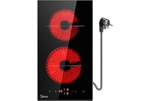 Midea Glaskeramikkochfeld mit 2 Kochzonen Kochfelder Einbau Keramikkochfeld mit dem Stecker, Verdrahtung, Berührungssteuerung, Automatische Abschaltung, Kindersicherung