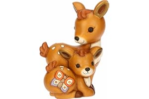 THUN, Coppia Cerbiatto Amy con Farfalla in Ceramica, Linea AbbracciAMI, Cerbiatto da Collezione, Idea Regalo per Natale, 13,4 x 12,3 x 18,4 cm
