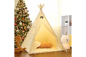 LIONHERZ® DAS ORIGINAL Tipi Zelt für Kinder aus 100% Baumwolle mit Matte, Stabilisator, Federdeko & Tasche [Stabil] Spielzelt Kinderzimmer | Indoor Kinderzelt| Spielhöhle Tippi Zelt (Cremeweiß)