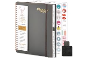 GUMIHO Agenda Semainier 2026 Spirale - A5 (Janvier-décembre 2026)-Agenda Scolaire Avec boucle de stylo, Autocollants de plan (Gris)