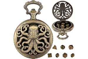 Hshenjhu Mini set di dadi DND, Dadi D&D Set con Steampunk Vuoto Polpo Custodia per Orologio da Tasca, Set di 7 Dadi in Metallo Poliedrico, Accessori per Giochi da Tavolo di Ruolo, Bronzo