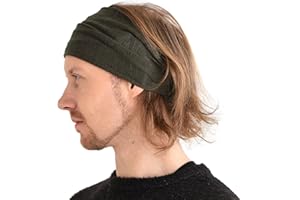 ‎CHARM CHARM Leinen Haarband Herren Bandana - Damen Piraten Stirnband Kopftuch Kopf Band Elastisch Haarband Sport Mode Khaki