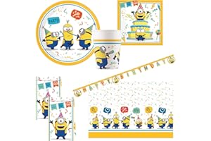 Procos - Minions Geburtstagsdeko, 46-Teilig, Pappteller, für Kindergeburtstag mit Einweg Partygeschirr und Party Deko