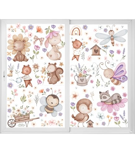 YICHEN Fensteraufkleber Sommer & Frühling, 82 Teile Auf 9 Blättern – Wiederverwendbare PVC Sticker Für Fenster, Kinderzimmer & Deko