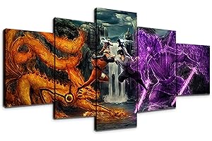NANNAN ART Tableau Naruto Toile 5 Pièces Avec Cadre Sasuke Anime Impression sur Toile Photos pour Salon Chambre décorations pour la Maison(Avec Cadre 50x100cm)