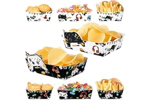 WERNNSAI Video Game Snack Food Tray - 24 PCS Gaming Birthday Party Decorations for Boys Movie Night Paper Food Box Display Dino Popcorn Nachos Serving Set