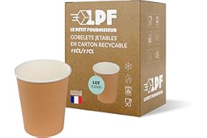 LPF LE PETIT FOURNISSEUR - Lot de 2000 Gobelets jetables en Carton Kraft 15-17cl - Recyclable et Biodégradable - Gobelets café, thé, boissons chaudes et froides - Résistant à la chaleur - Couleur Brun