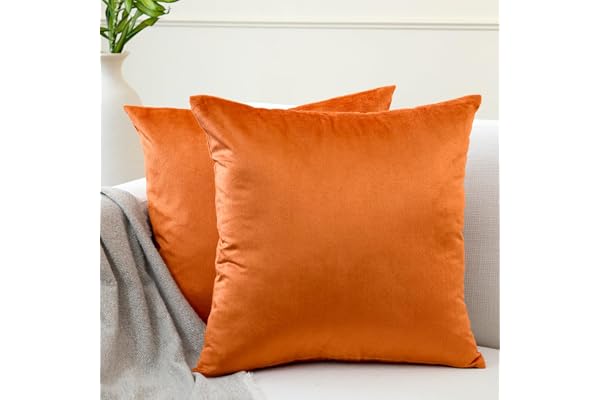 Encasa XO Kuddfodral i sammet, set om 2 st (40 x 40 cm) – orange – enfärgad | Mjuk och mjuk sammet