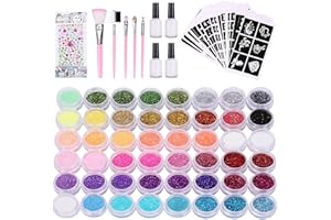 Glitzertattoos Kinder, Kastiny 48 Farben Temporäre Tattoos mit 203 Schablonen, Wasserdichtes Tattoo Kinder Make Up Körper Glitzer für Jungen Mädchen Erwachsenen Party